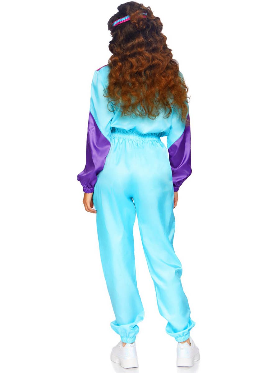 Women's REtro 1980's Blue Shell Suit Tracksuit Fancy Dress Costume View 3