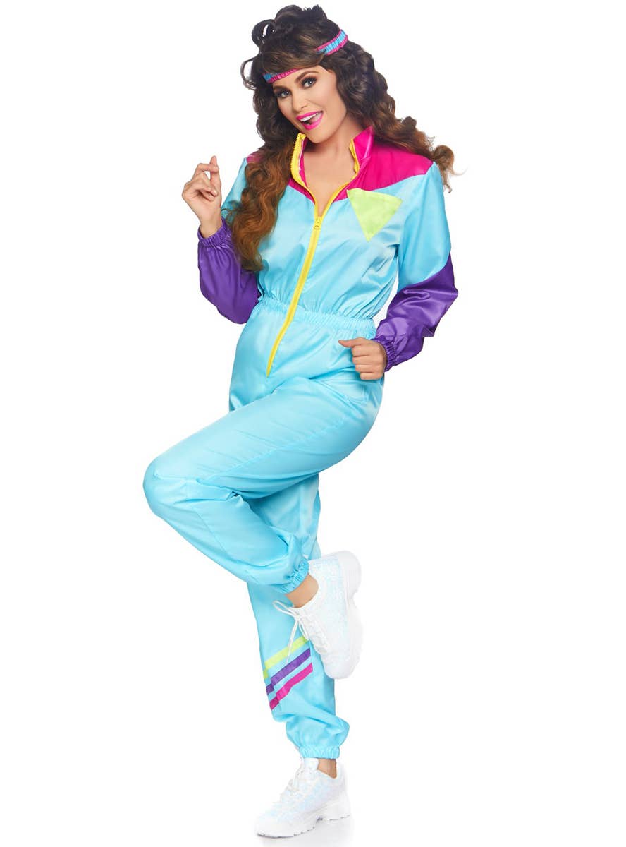 Womens Blue and Purple 80s Tracksuit | 1980s Costume for Women