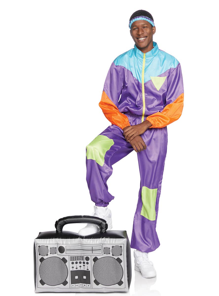 1980's Men's Awesome Purple Track Suit Fancy Dress Costume View 1