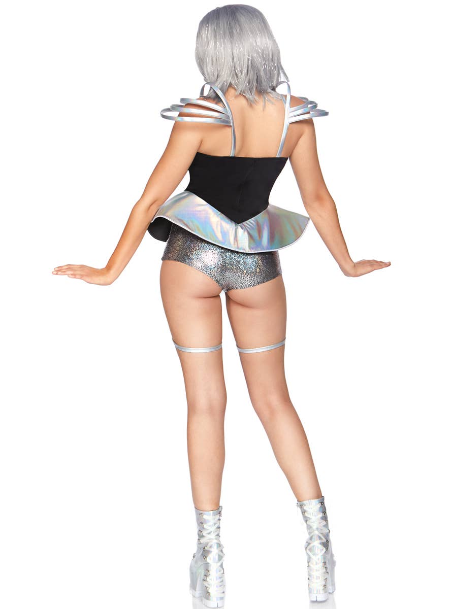 Women's Sexy Silver Space Cadet Fancy Dress Costume Back Image