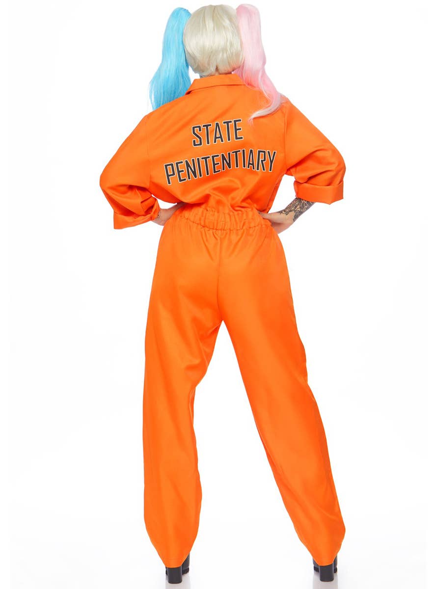 Women's Orange Prison Jumpsuit Fancy Dress Costume Alternate Back Image