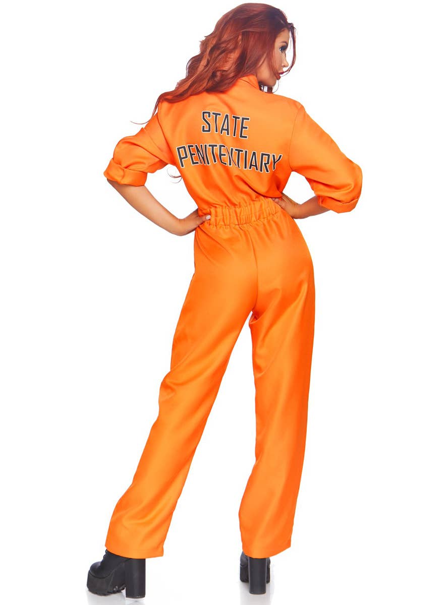 Women's Orange Prison Jumpsuit Fancy Dress Costume Back Image