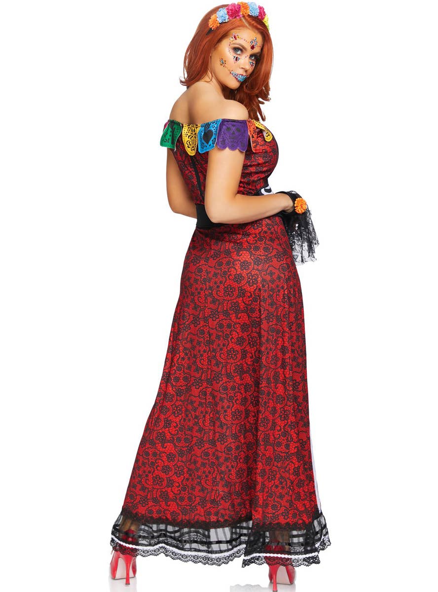 Deluxe Red Sugar Skull Day of the Dead Womens Costume - Back Image