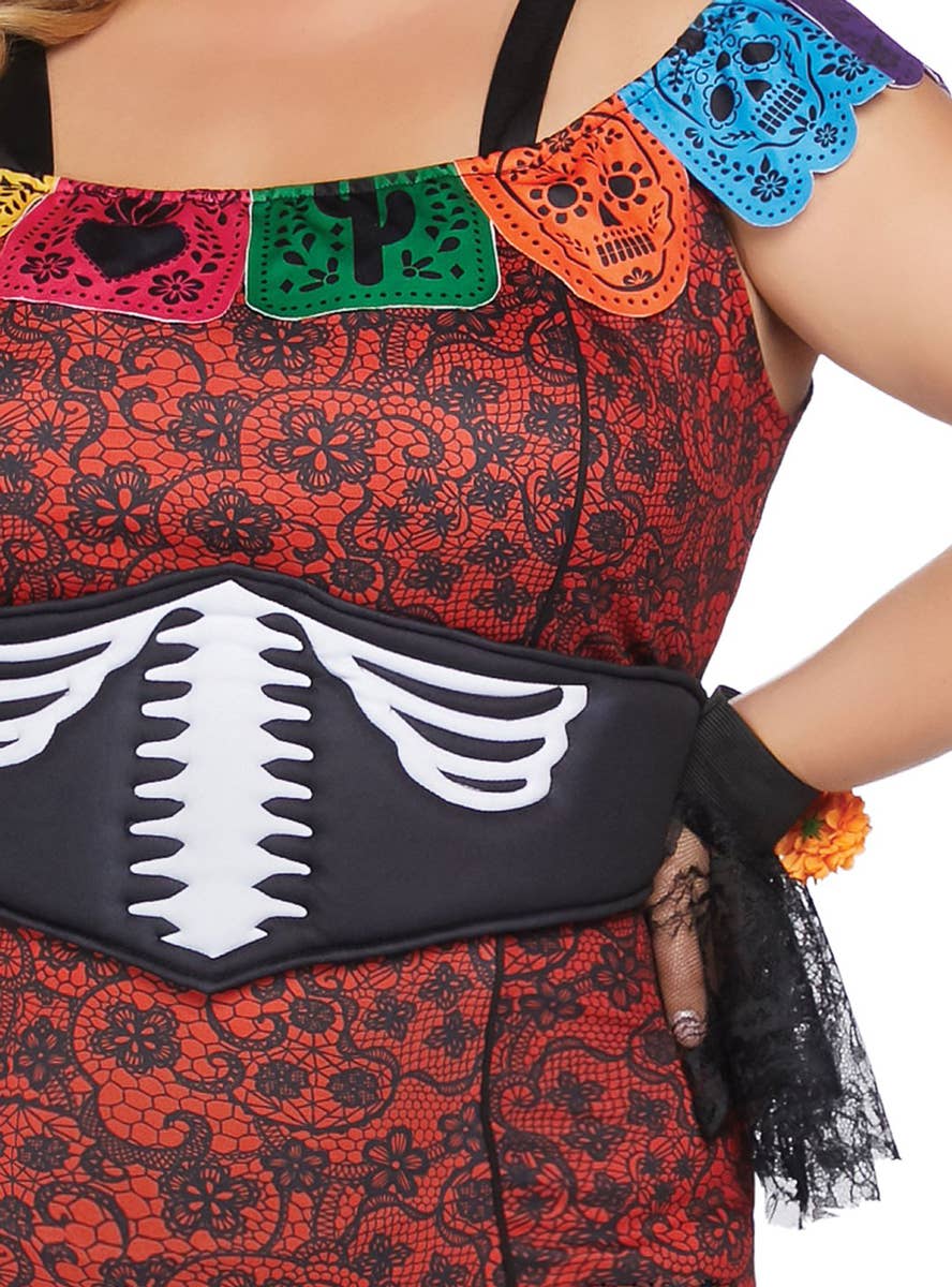 Women's Plus Size Red and Black Day of the Dead Costume - Image 3