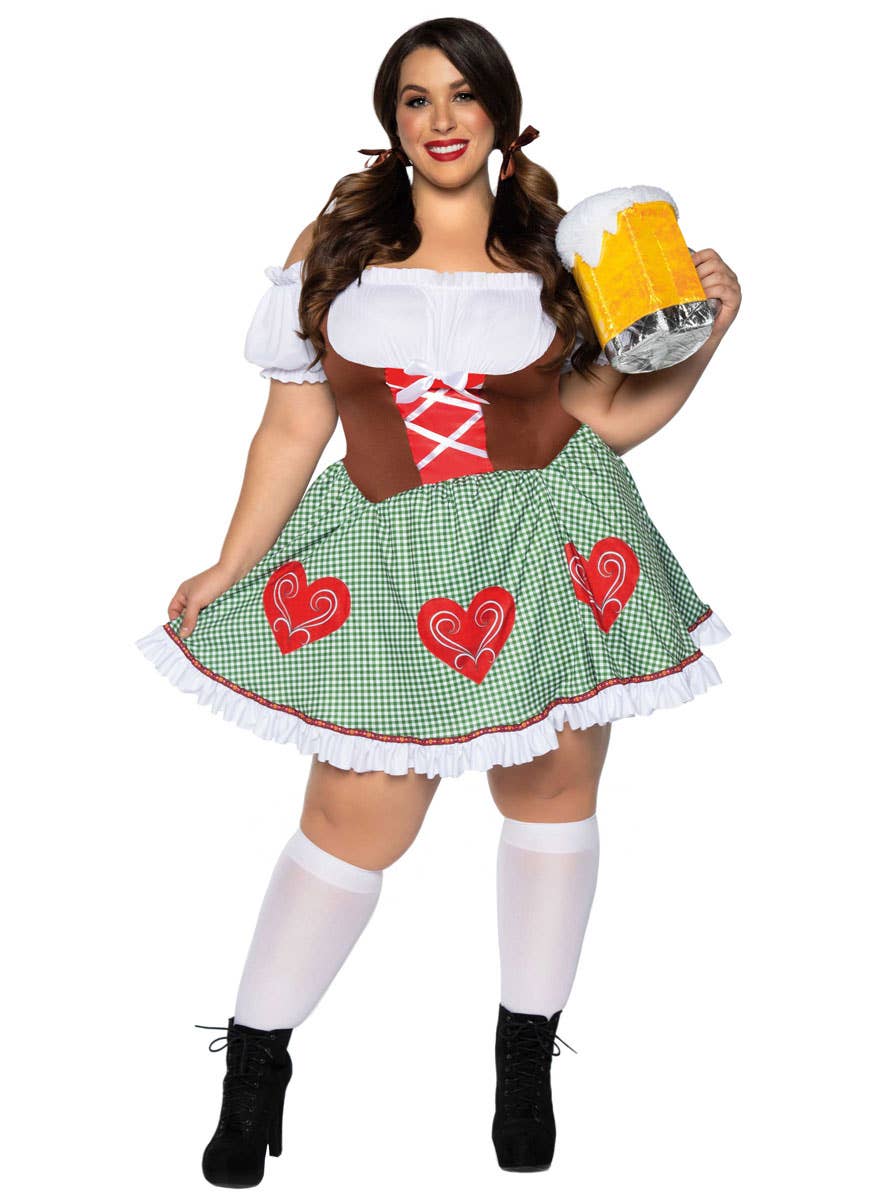 Plus Size Women's Green and Brown Oktoberfest Costume - Front Image