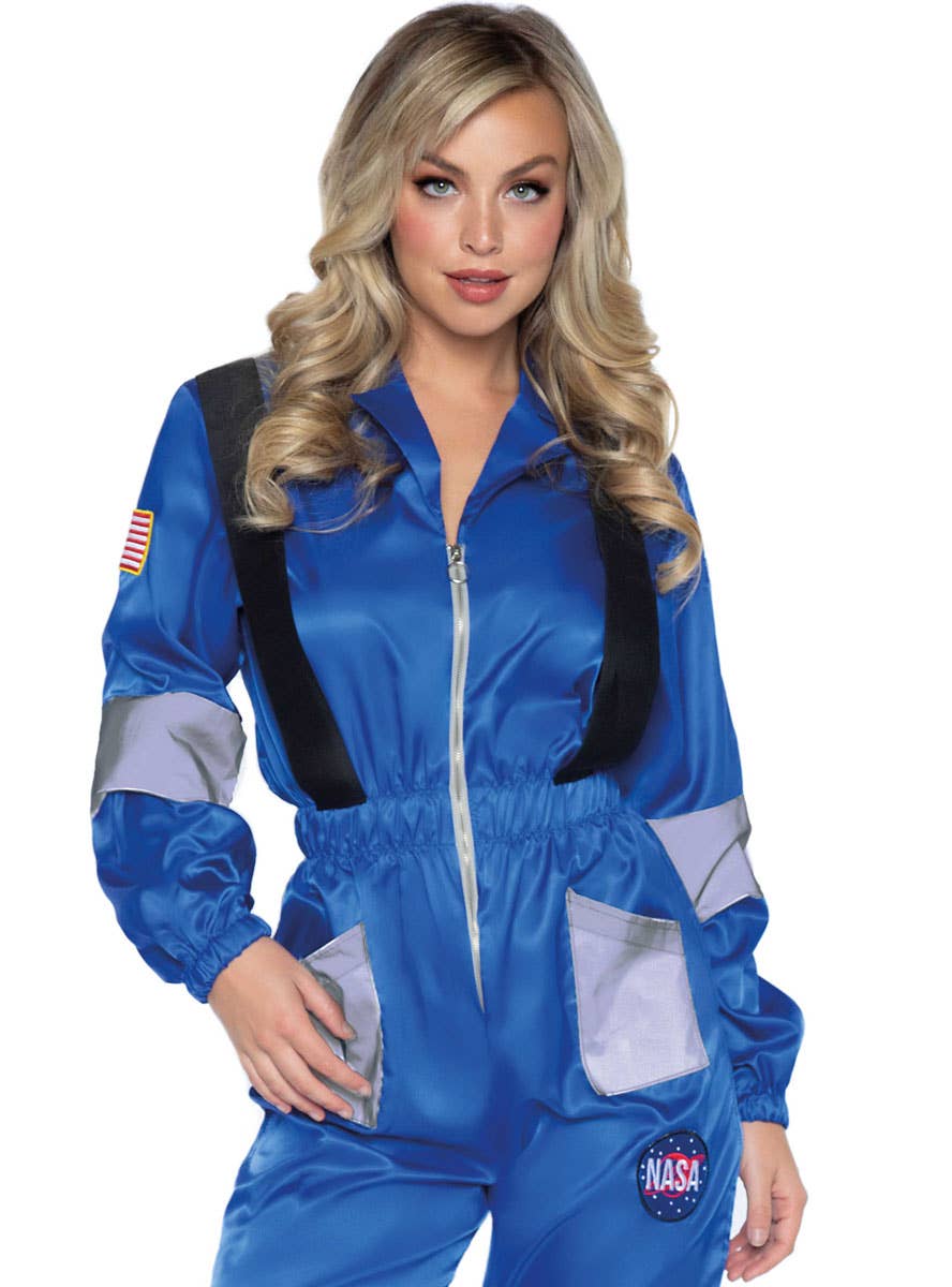 Blue NASA Space Astronaut Costume for Women - Close Front Image