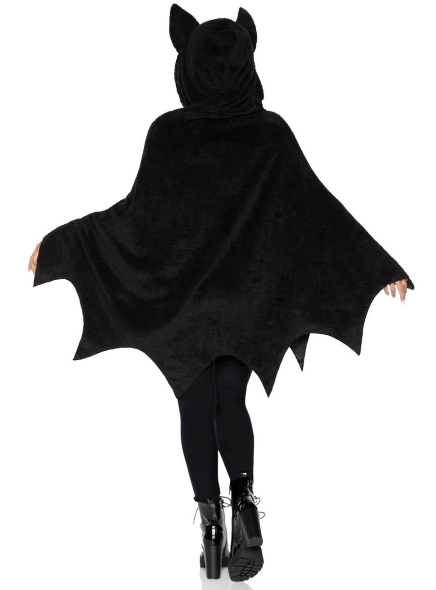 Womens Furry Black Bat Cozy Costume Poncho - Back Image