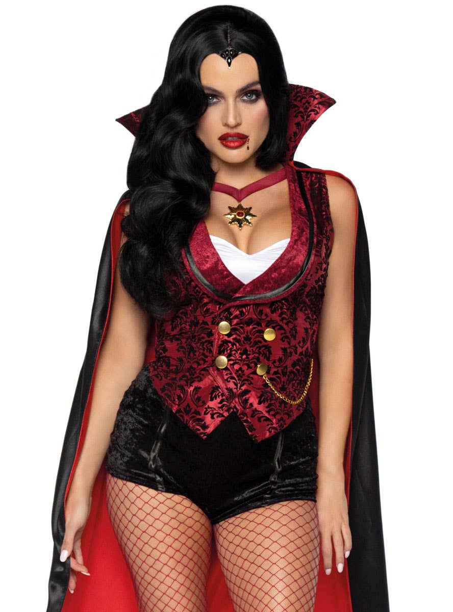 Women's Sexy Red and Black Vampire Costume - Close Image