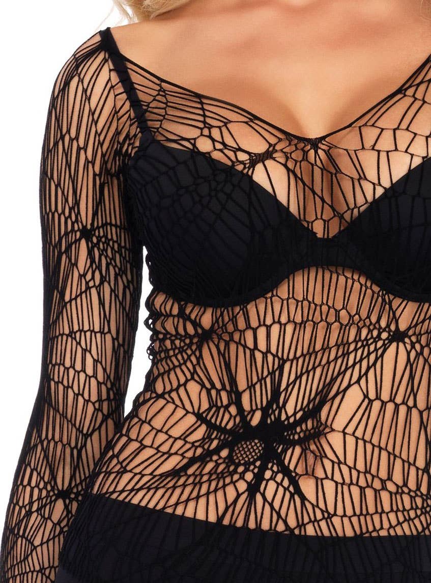 Women's Black Spiderweb Net Halloween Costume Top - Alternative Image