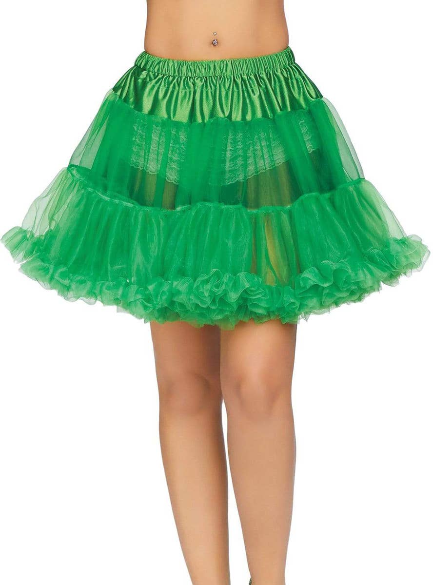 Image of Thigh Length Ruffled Green Womens Petticoat