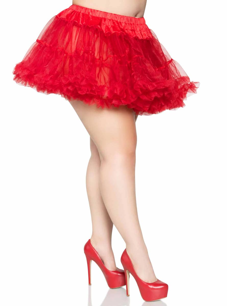 Plus Size Ruffled Thigh Length Red Costume Petticoat - Side Image