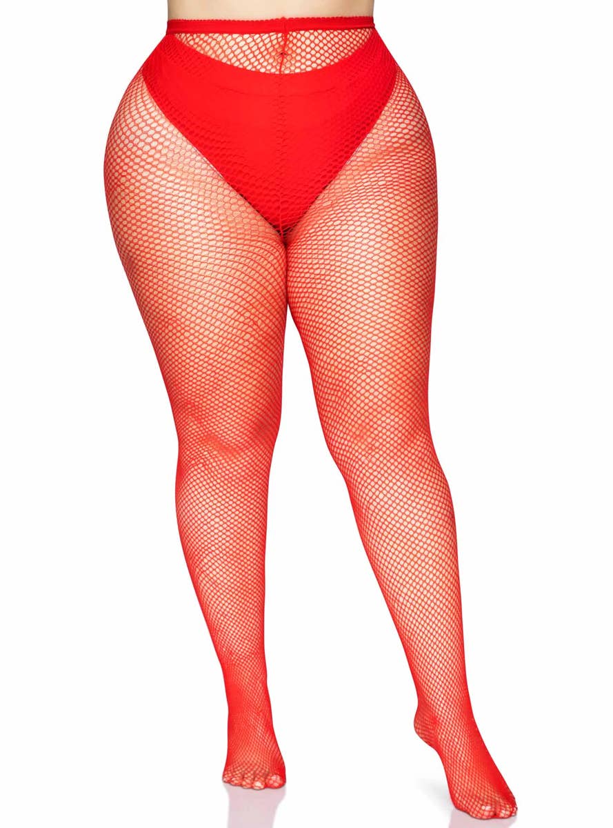 Women's Plus Size Red Leg Avenue Fishnet Stockings - Front  Image