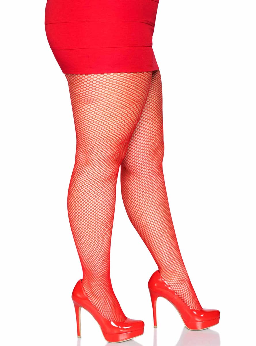 Women's Plus Size Red Leg Avenue Fishnet Stockings - Side Image