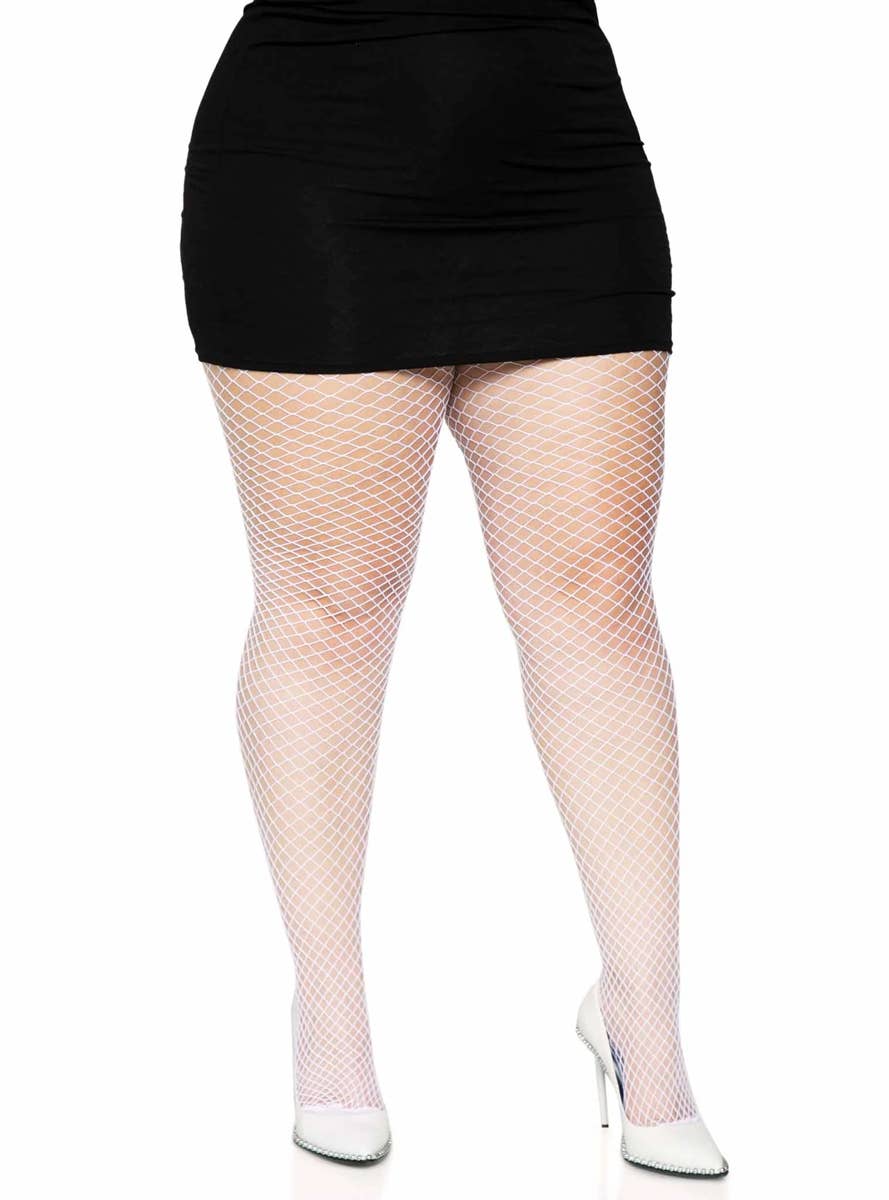 Plus Size White Industrial Net Spandex Costume Stockings Main iamge