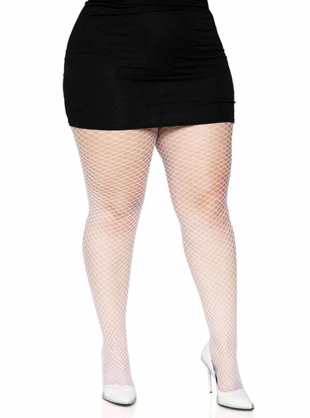 Plus Size White Industrial Net Spandex Costume Stockings Main iamge