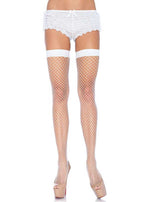 White Industrial Net Plain Top Stockings Front View