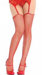 Women's Diamond Net Red Thigh High Stockings with Unfinished Tops