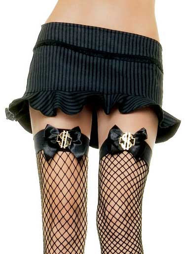 Dollar Sign Sexy Gangster Costume Thigh High Stockings Side View