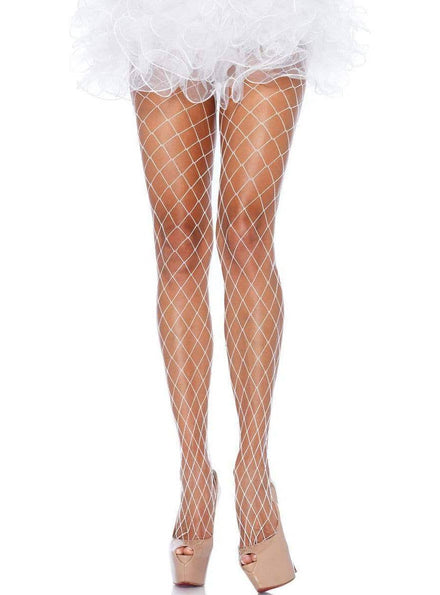 Full Length Women's White Fence Net Pantyhose Hosiery