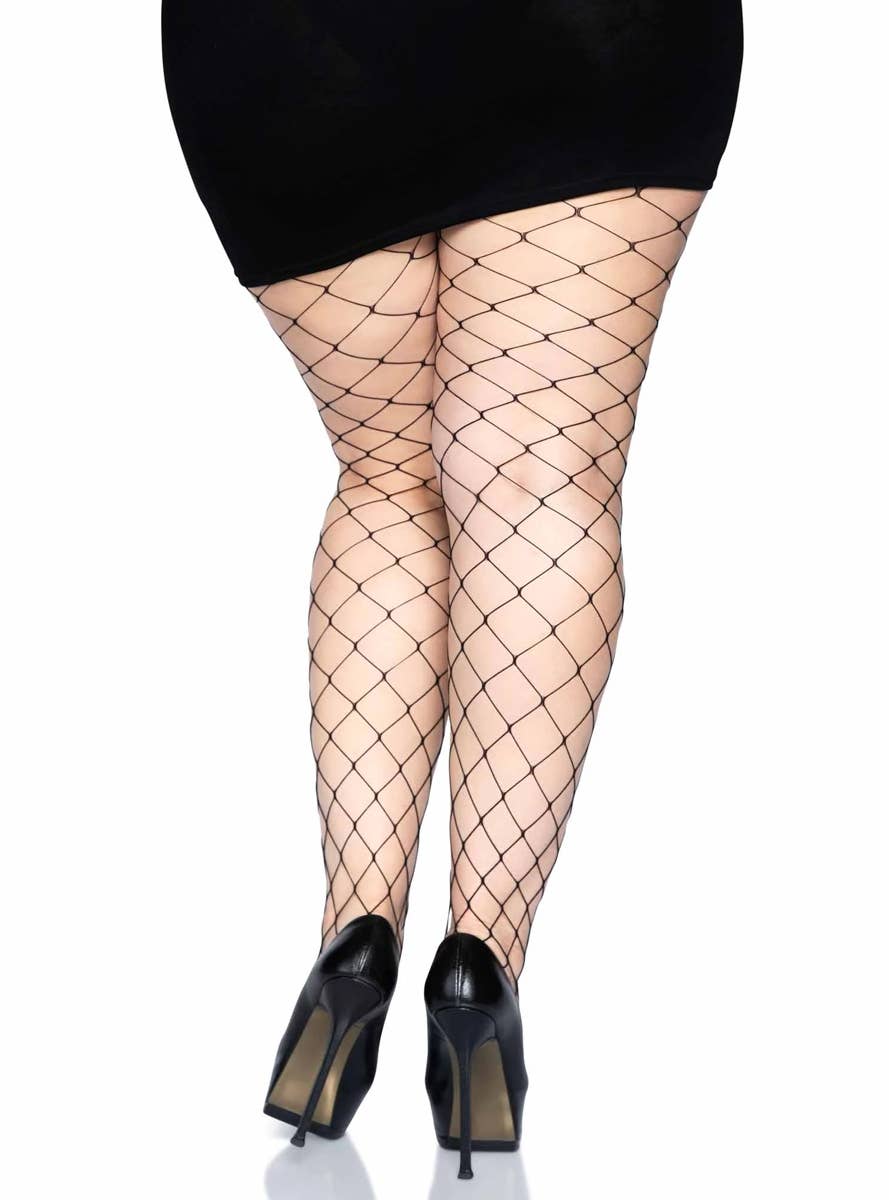 Black Plus Size Fence Net Stockings Back View