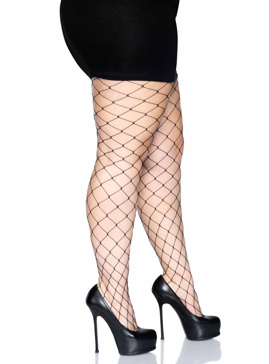 Black Plus Size Fence Net Stockings Side View