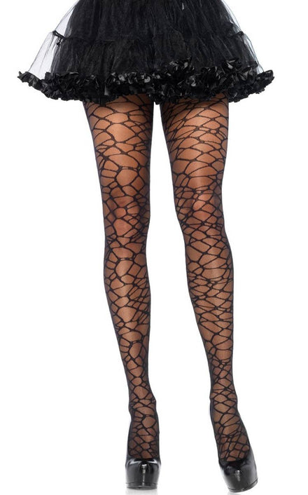 Leg Avenue Women's Sheer Crackle Print Full Length Woven Halloween Stockings