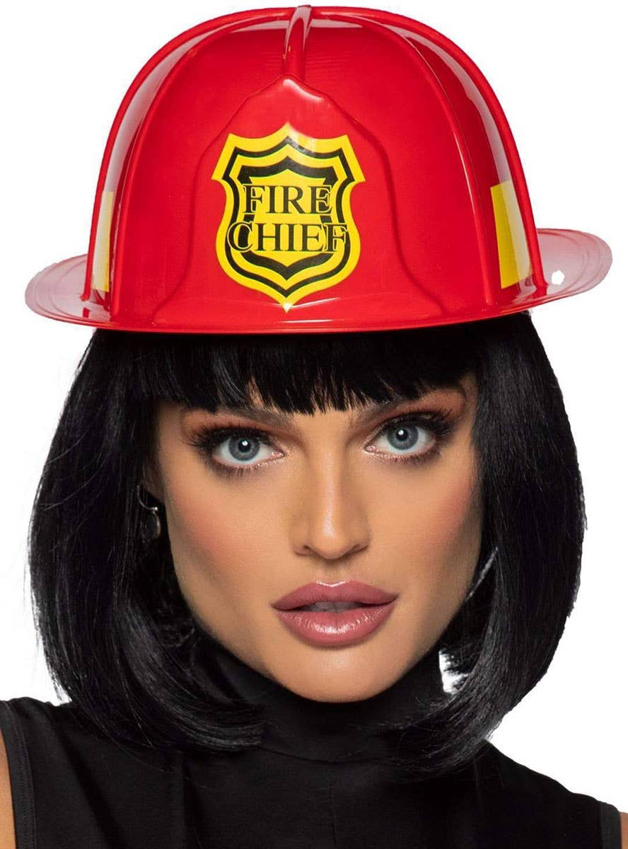 Deluxe Red Fireman Costume Hat for Adults - View 1