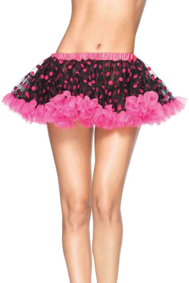 Women's Fuchsia Pink and Black Polka Dot Mini Petticoat Tutu Main Image