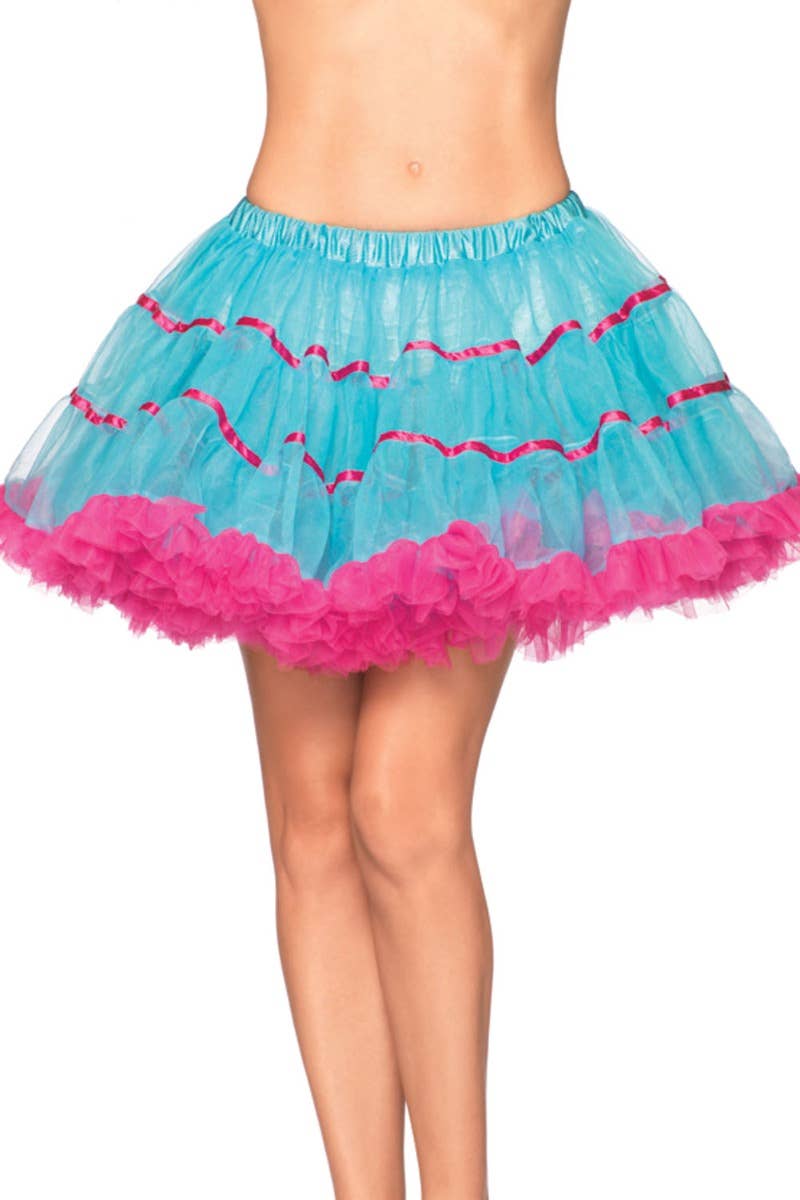 Women's Blue And Pink Striped Satin Tulle Costume Accessory Petticoat Tutu Main Image