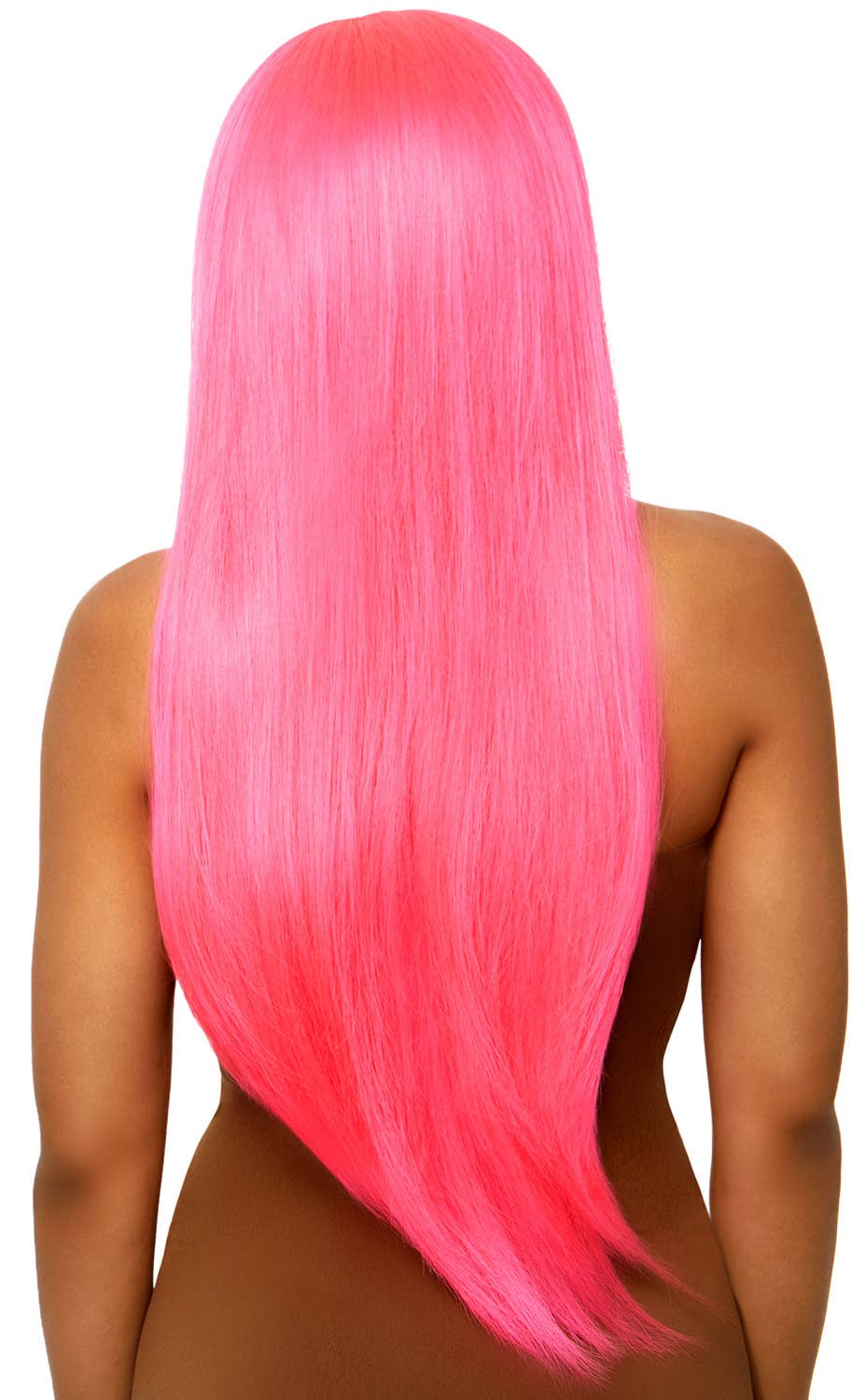 Image of Long Straight Centre Part Hot Pink 83cm Womens Wig - Back View