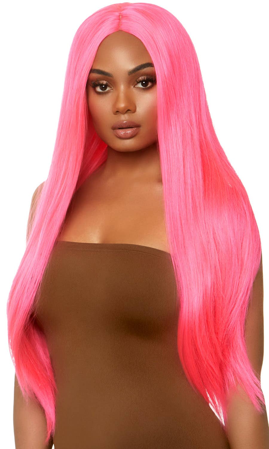 Image of Long Straight Centre Part Hot Pink 83cm Womens Wig - Front View