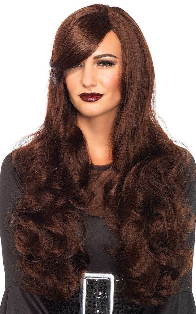 Women's Long Brown Wavy Halloween Costume Wig