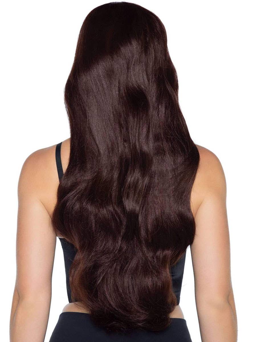 Women's Long Brown Wavy Halloween Costume Wig Back Image