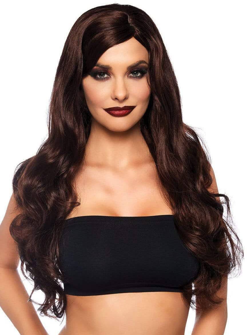 Women's Long Brown Wavy Halloween Costume Wig Alt Main Image