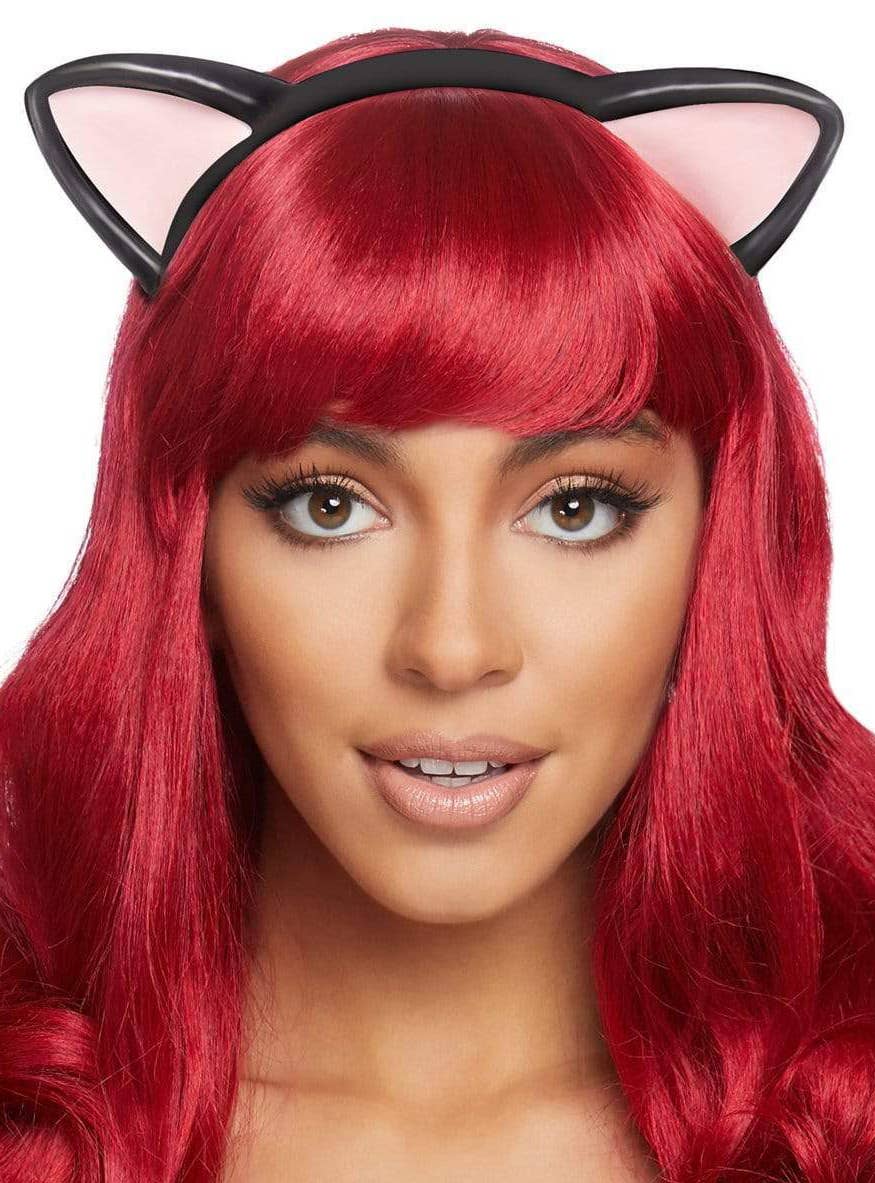 Black Latex Kitty Cat Fancy Dress Costume Ears Main Image