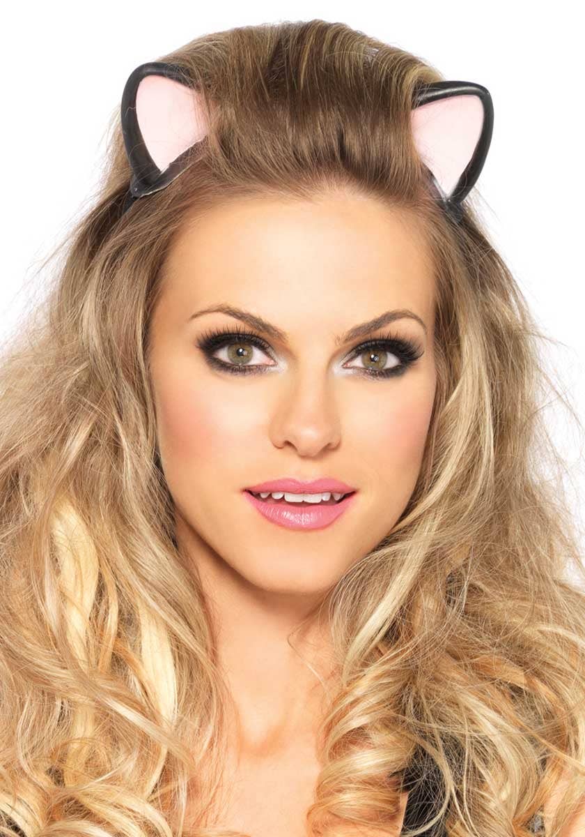 Black Latex Kitty Cat Fancy Dress Costume Ears Close Image