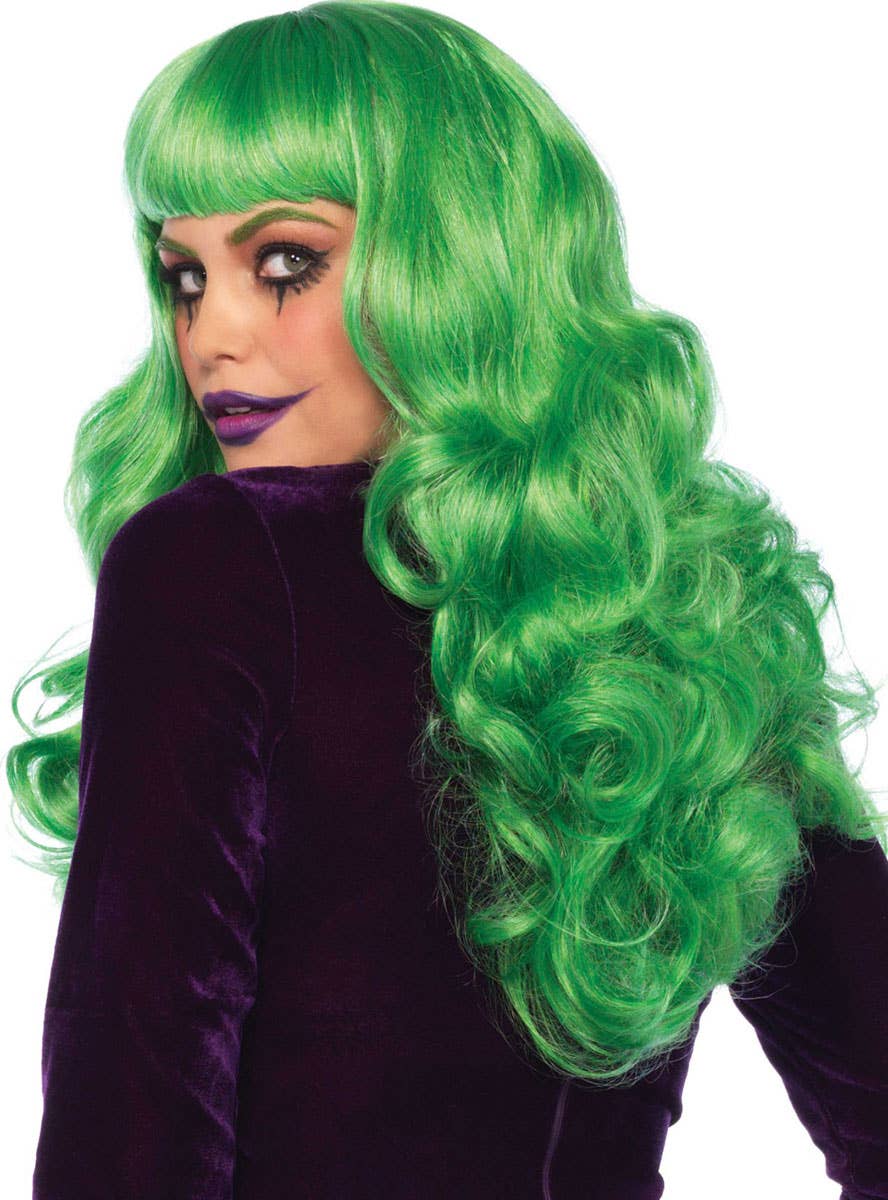 The Joker Long Green Curly Women's Costume Wig Back Image