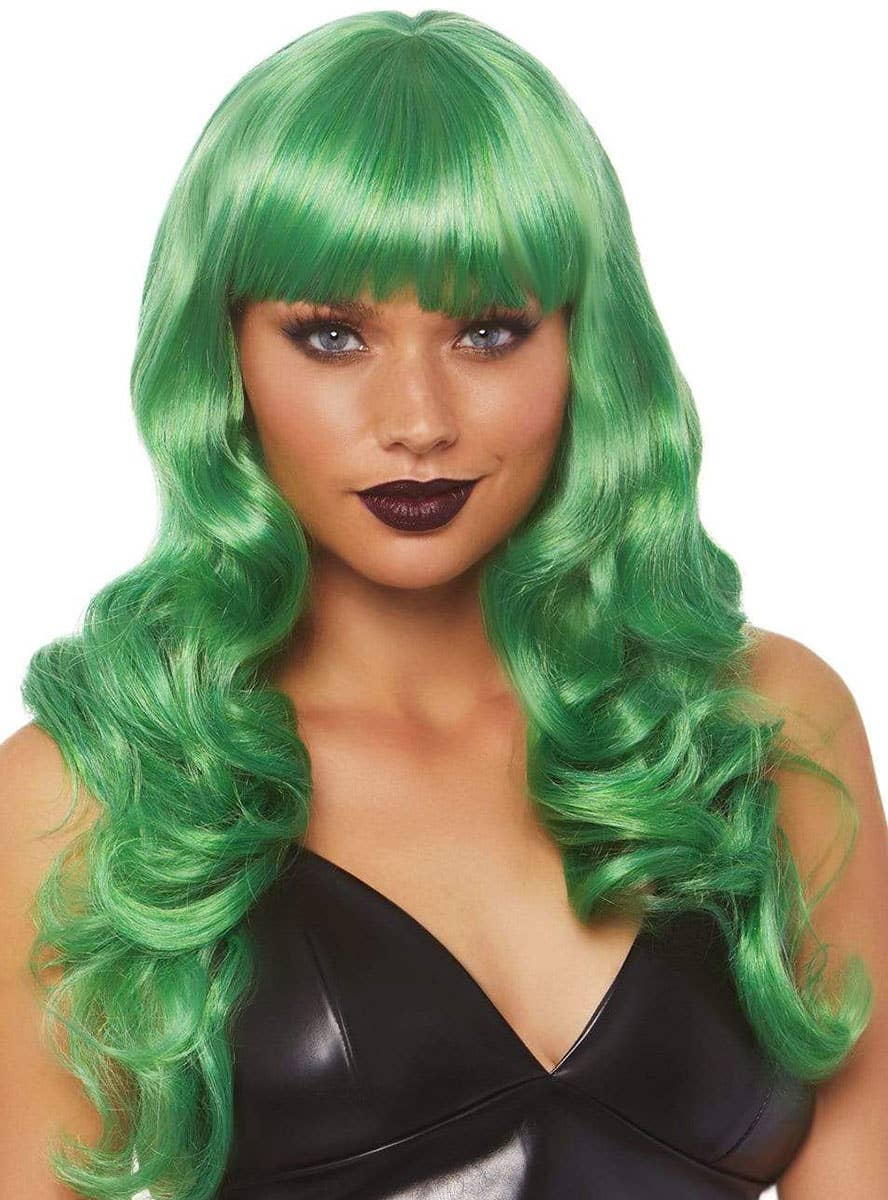 The Joker Long Green Curly Women's Costume Wig Alt Front Image