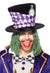 Black Velvet Mad Hatter Costume Hat with Purple Harlequin Pattern Details 