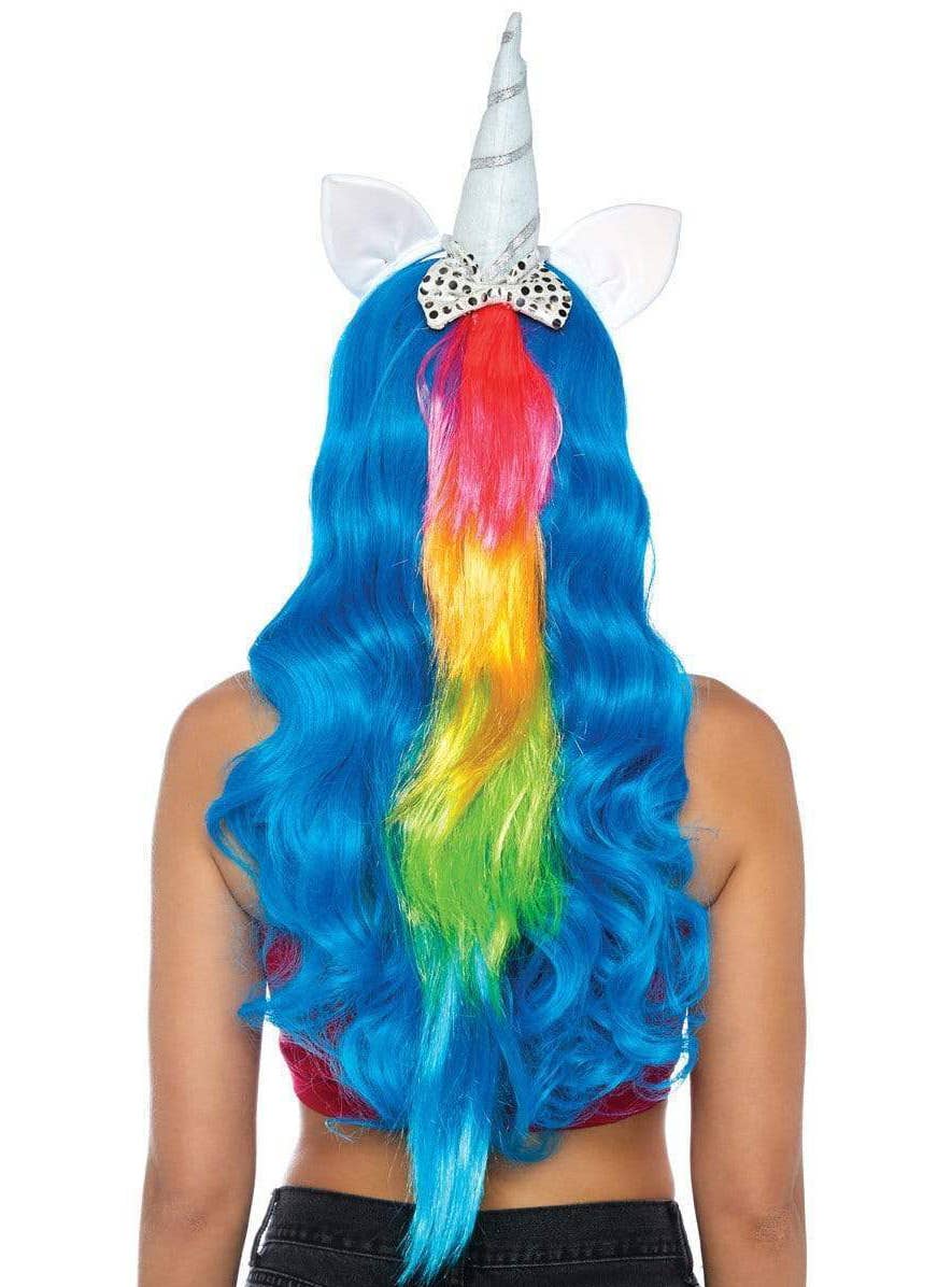 Women's Unicorn Horn on Headband with Rainbow Hair - Back View