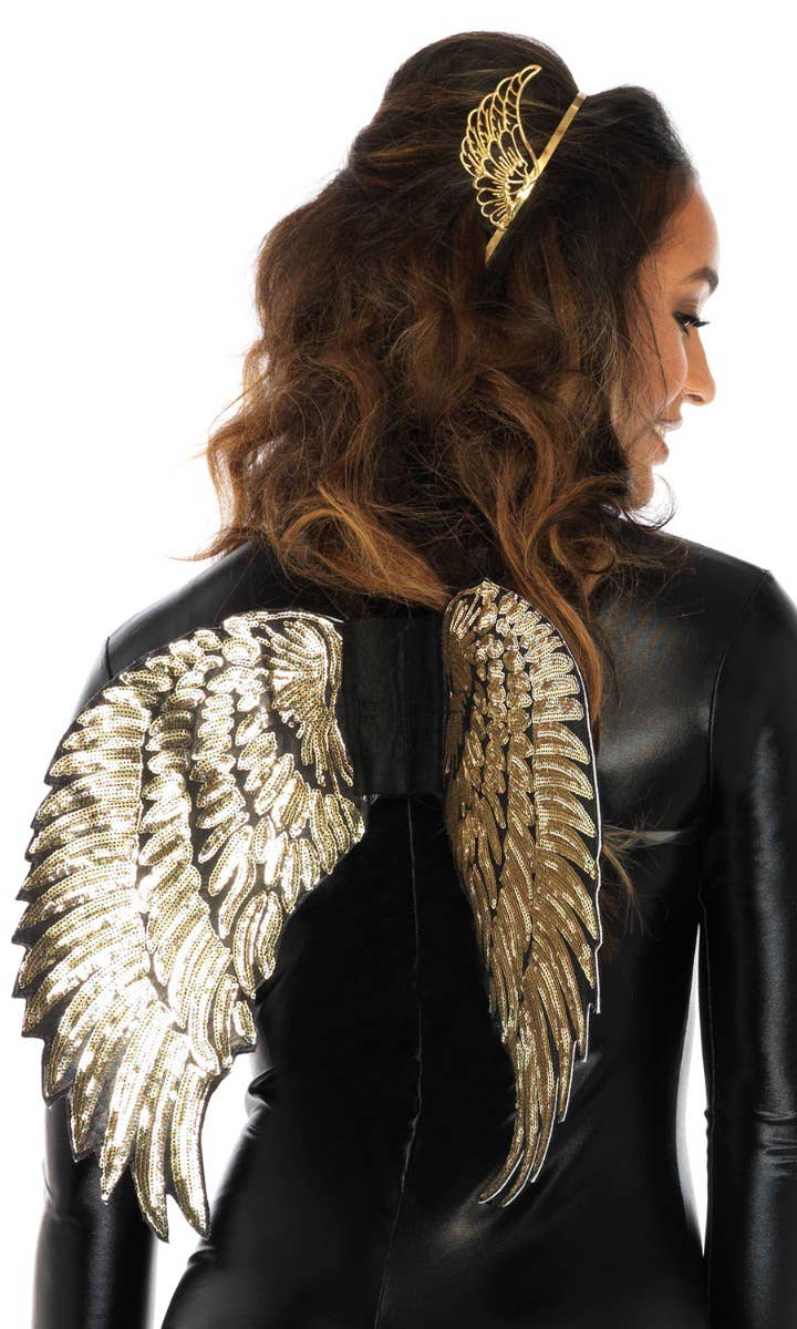 Fallen Angel Black and Gold Sequin Costume Wings - Main Image