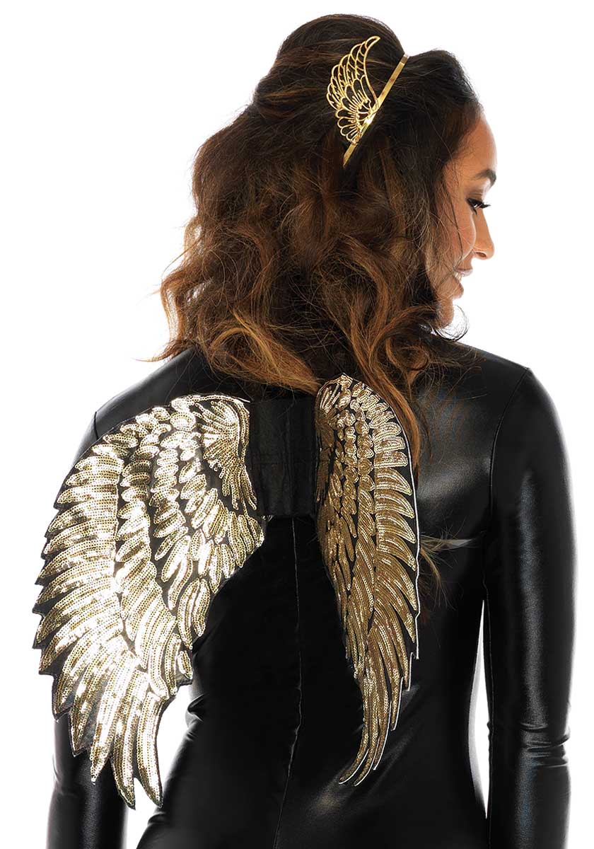 Women's Black and Gold Angel Wings Costume Accessory - Fifth Image