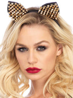 Black Cat Costume Ears with Gold Studs