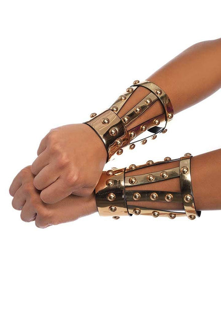 Gold Chrome Gladiator Warrior Wrist Cuffs with Studs