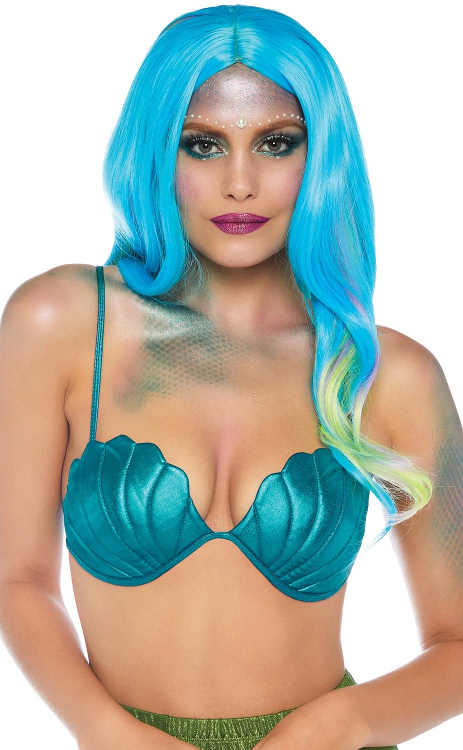 Women's Teal Shell Bra Mermaid Costume Top Front View
