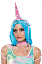 Women's Pink Shimmer Unicorn Horn on Headband and Shoulder Harness Accessory Kit