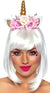 Women's Gold Unicorn Horn Headband with White Ears and Pink Flowers Main Image