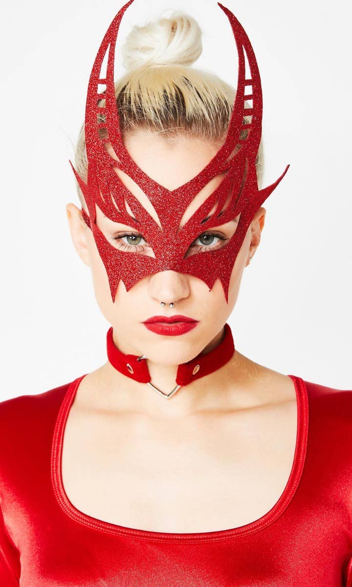 Women's Red Glitter Devil Masquerade Costume Mask Alternate Image