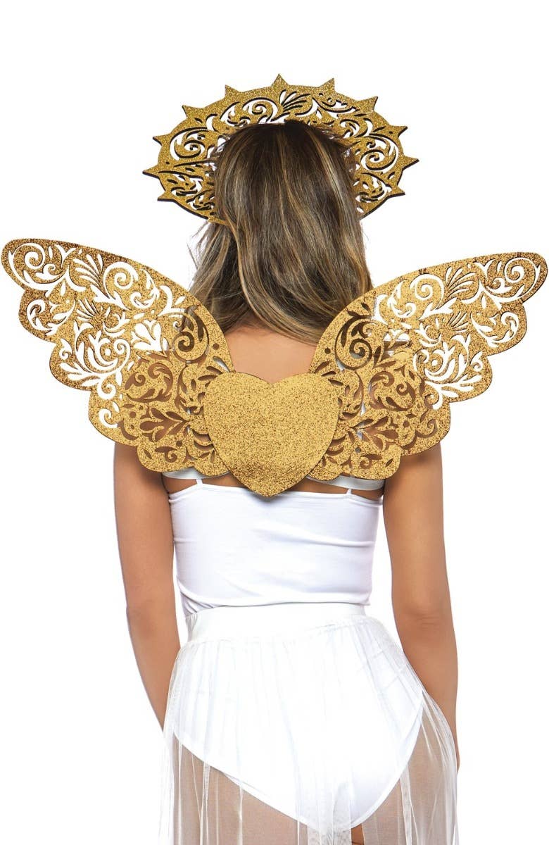 Leg Avenue Gold Glitter Angel Wings and Halo Costume Accessory Set Back View