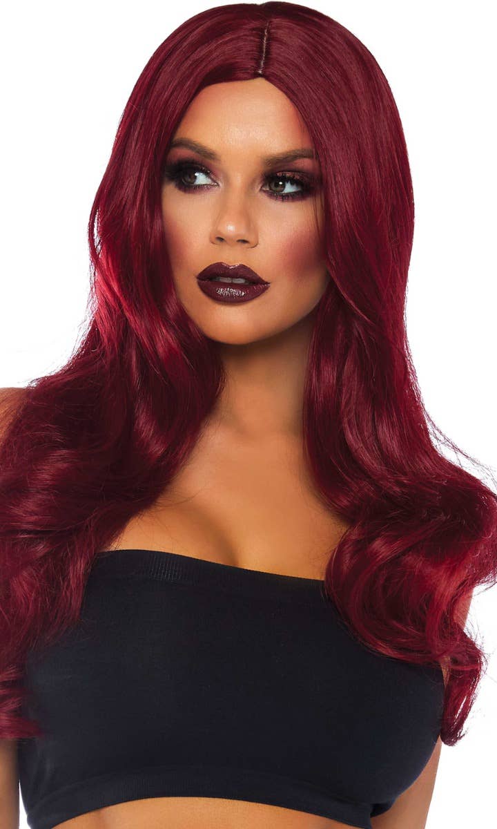 Women's Dark Red Long Wavy Costume Accessory Wig Alt Main Image